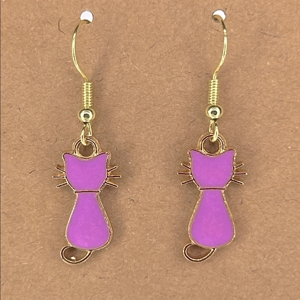 18k Gold Plated Hook Cat Dangle Earrings Fashion Jewelry